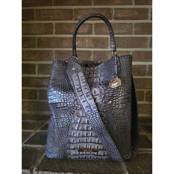 Brahmin Large Amelia Gray Melbourne Leather Bucket Bag - Picture 1 of 9